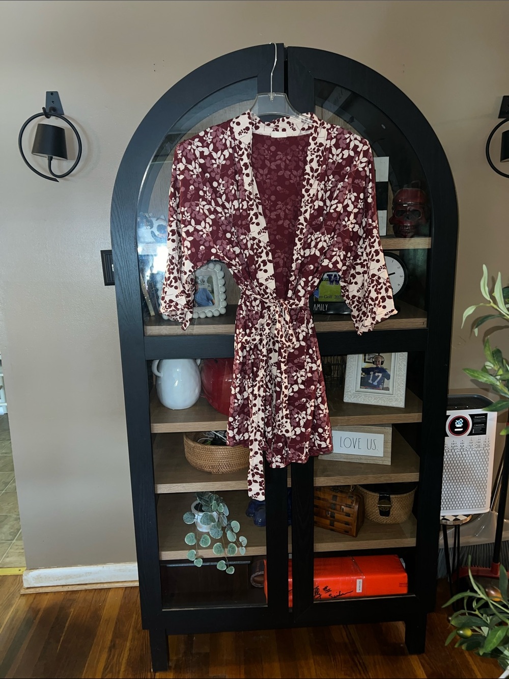 Pact Floral Tie-Front Kimono Cardigan - Burgundy & Cream EUC
